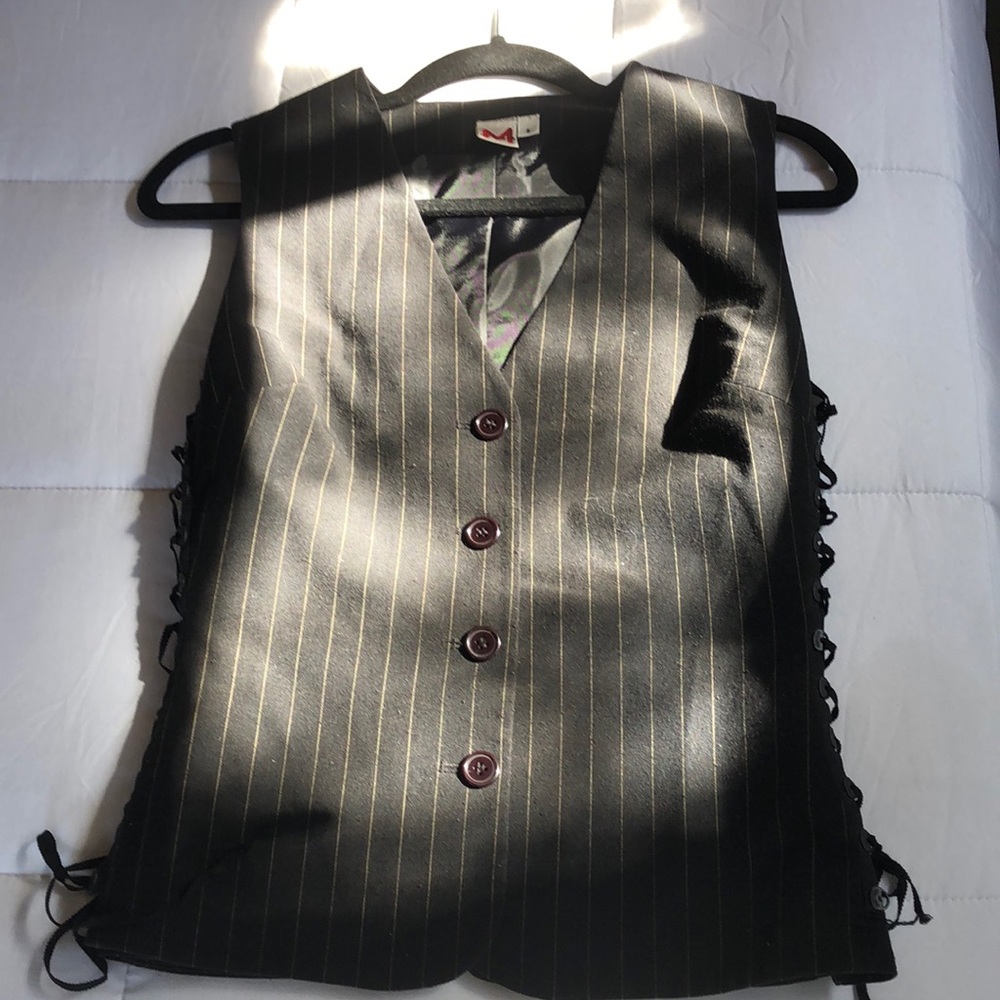 Vintage Pinstripe Vest with Lacing on sides